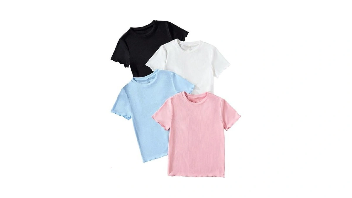 Sweatyrocks Girl's 4 Pack Lettuce Trim T Shirt Ribbed Knit