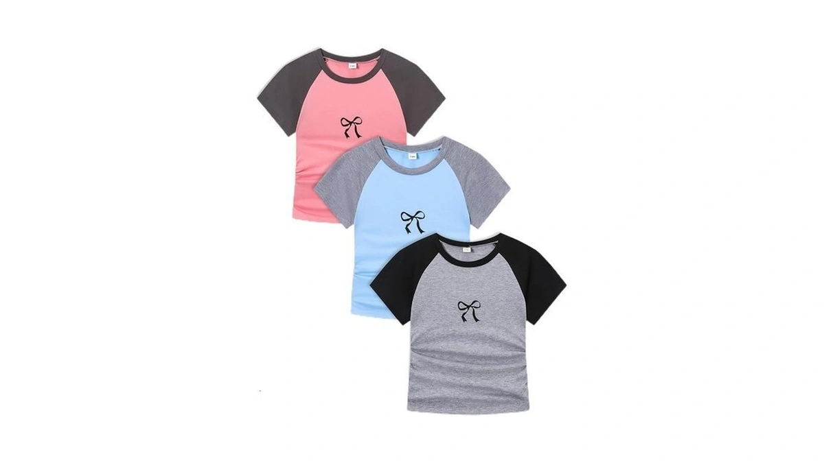 Cakaner Girl's 3 Packs T-shirts Short Sleeve Ruched Fitted Shirt