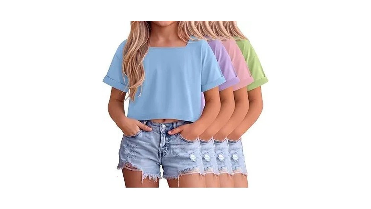 Oakgarden 4 Pack Girls Oversized Crop Tops Drop Shoulder Short