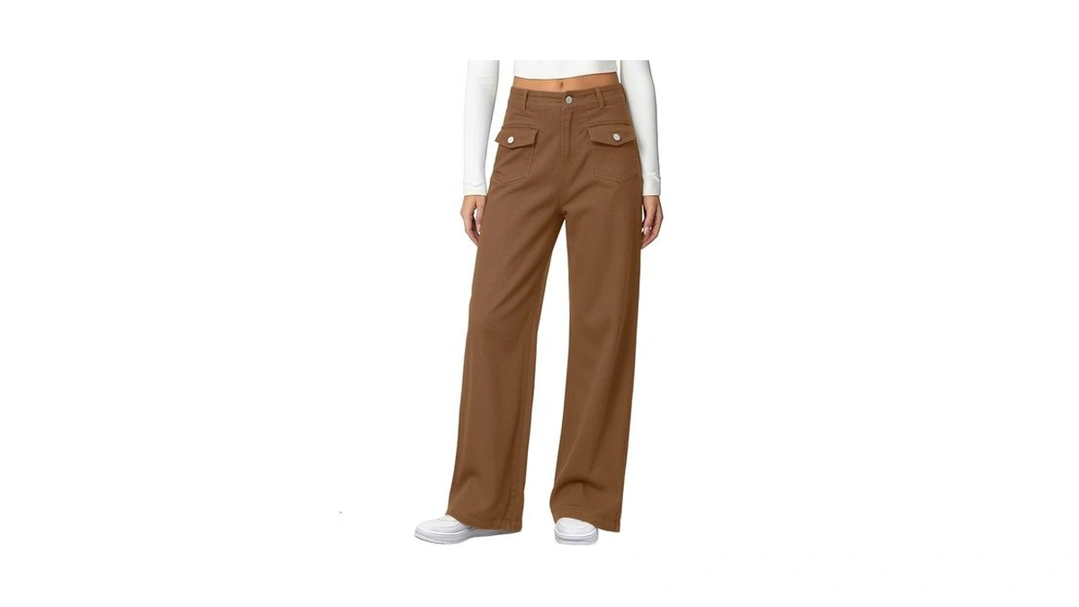 Kiczoy Women's Wide Leg Jeans High Waisted Stretchy Pockets Front
