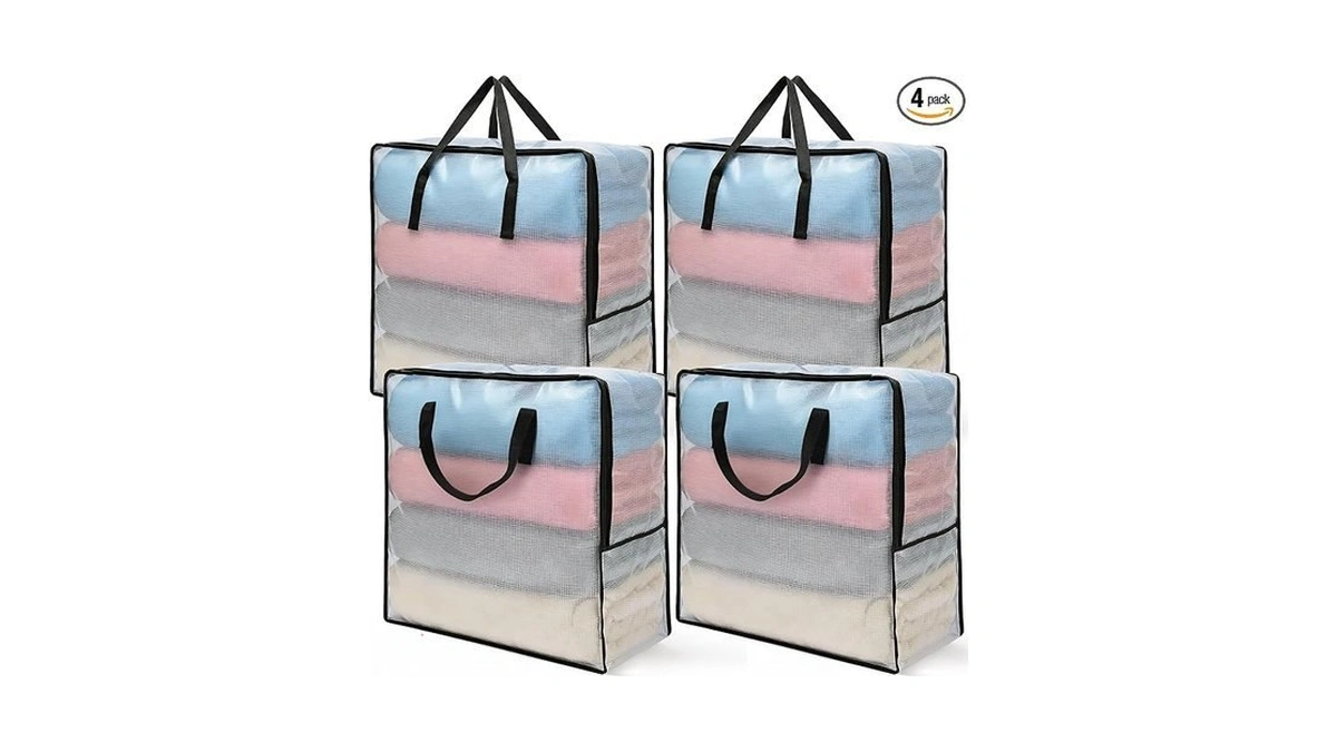 Fasmov 4 Pack Oversized Clear Storage Bag With Handles And