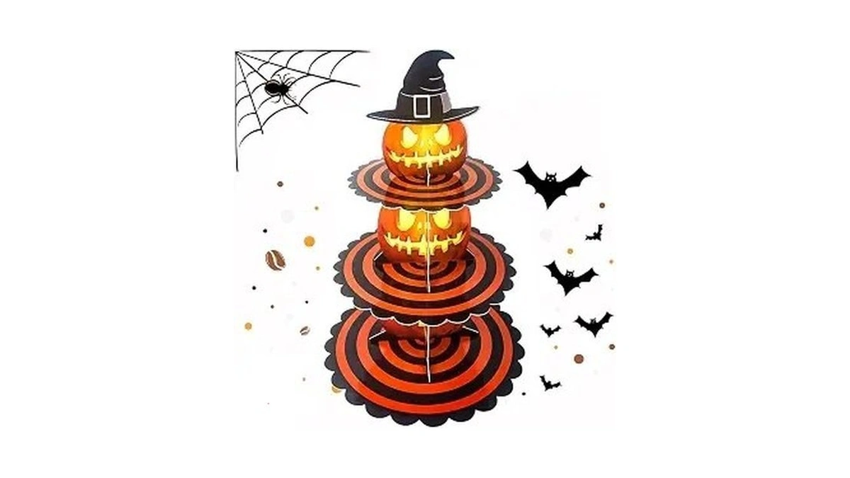 Alibbon Halloween Cupcake Stand, 3 Tier Pumpkin Cardboard Cake Stand