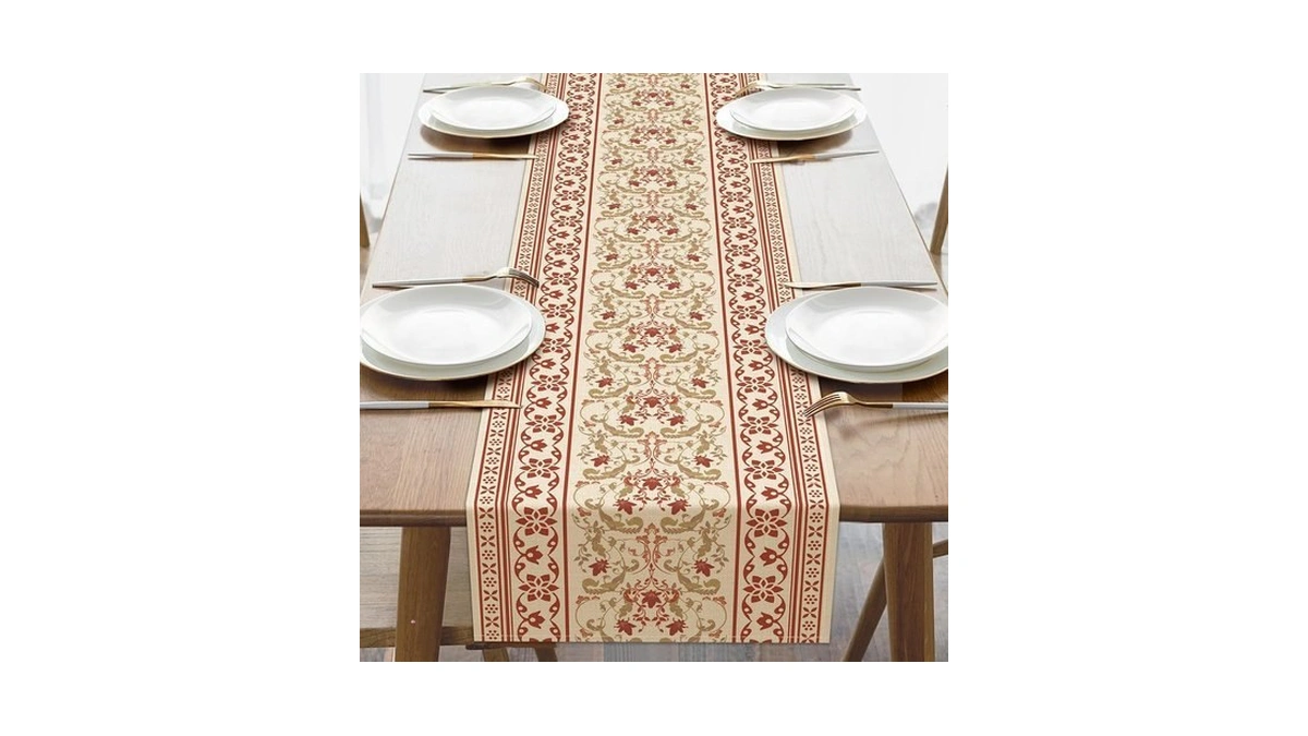 Croar Vintage Pattern Floral Dining Table Runner, Retro Elegant Flower