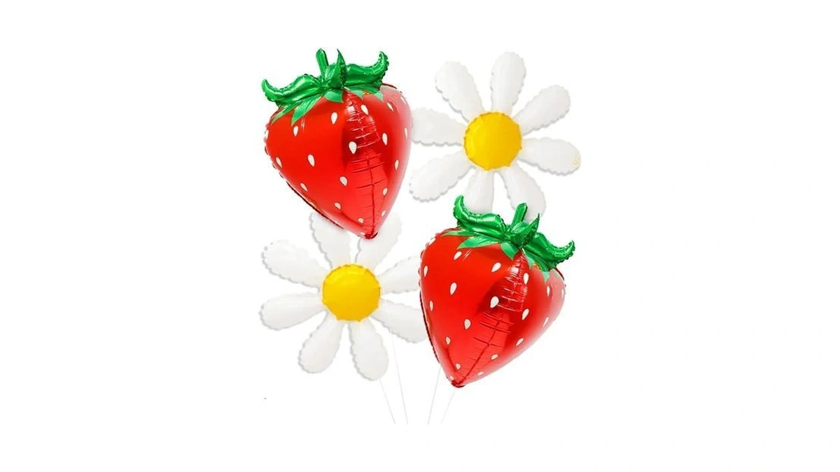 Red Strawberry White Daisy Foil Balloons Garland Arch Kit Summer