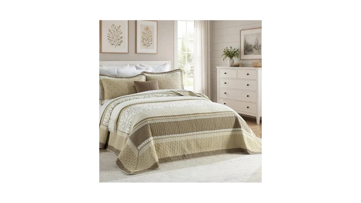 100% Cotton Bedspread California King Size - 120"x120" Brown Striped