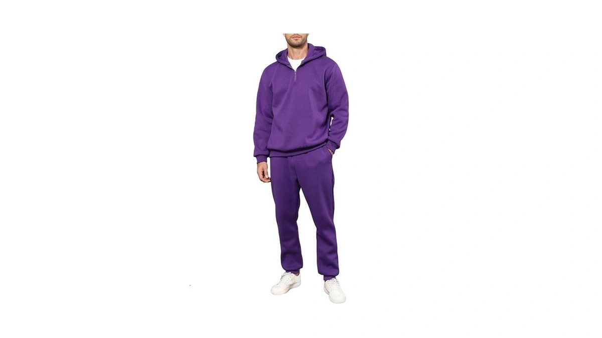 Linmyzai Purple Men's Tracksuits Long Sleeve Casual Sweatsuits Quarter Zip