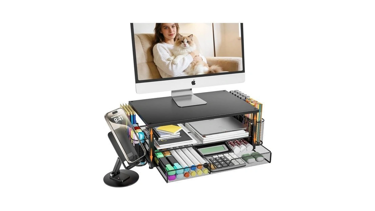 Kinsdooder Desk Organizer And Accessories With Cellphone Holder, Height Adjustable