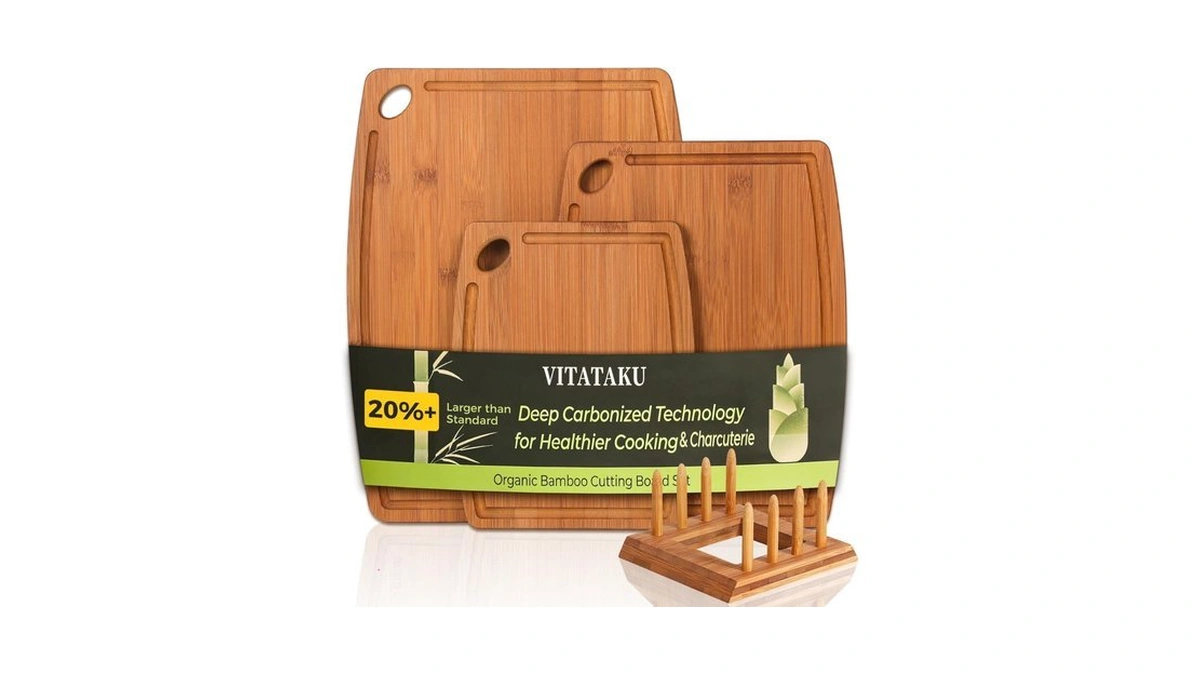 Vitataku 3-piece Bamboo Cutting Boards For Kitchen With Wood Storage