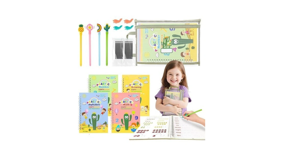 Handwriting Practice For Kids Ages 3-8, Reusable Magic Grooved Copybook