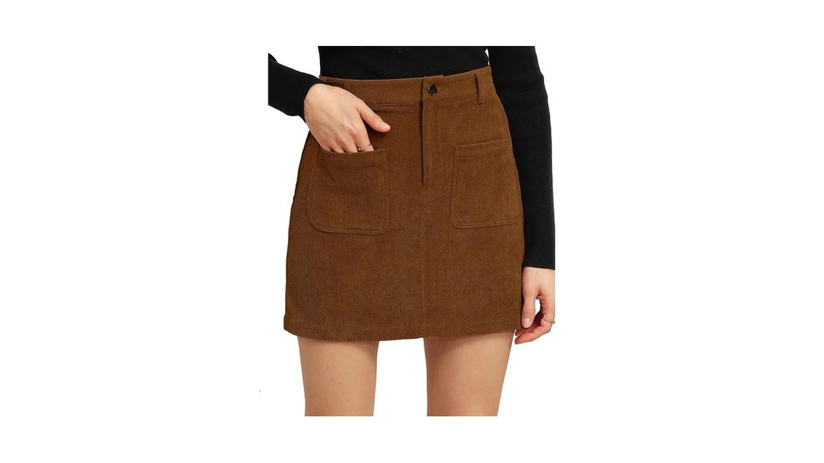 Kate Kasin Womens Fall Brown Corduroy Mini Pencil Skirt With