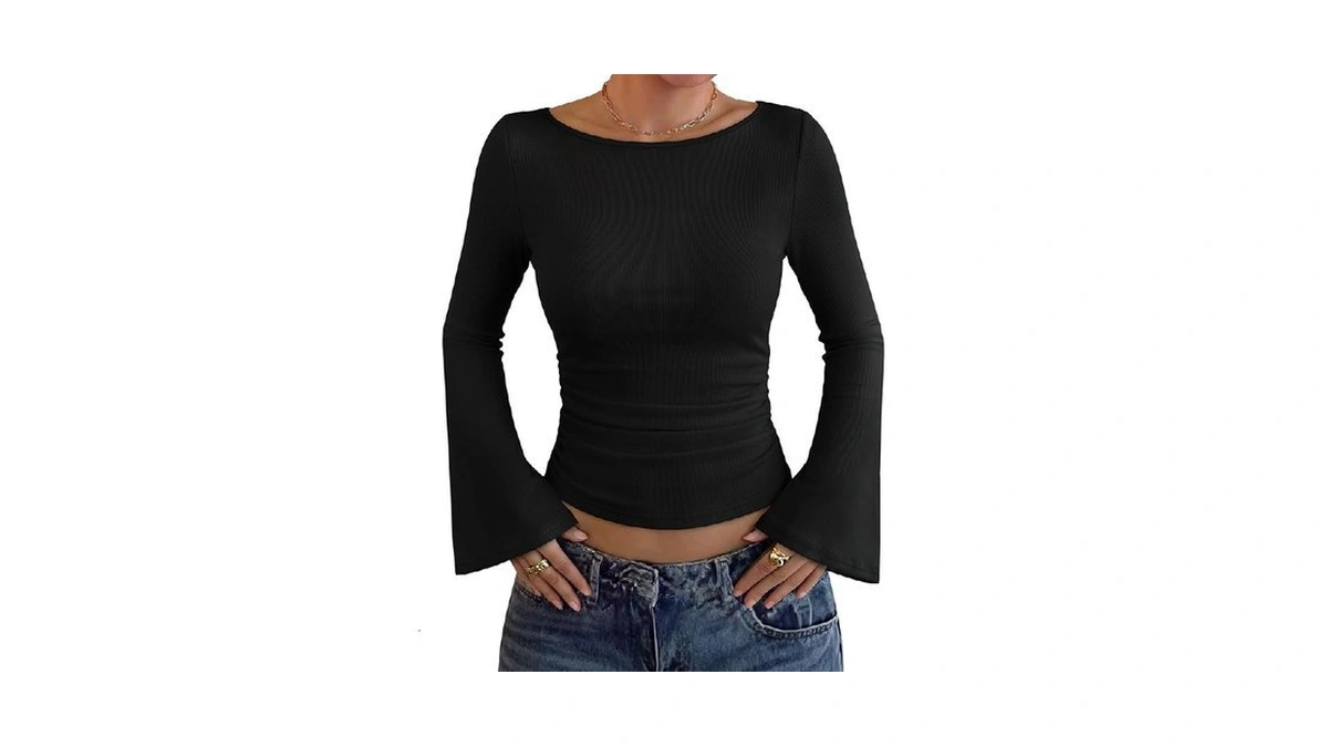 Wiholl Bell Sleeve Tops For Women Boat Neck Trendy Cute