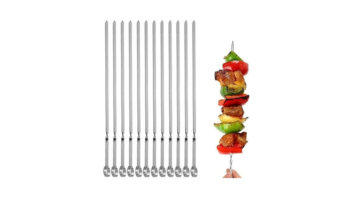 12pcs Kabob Skewers Flat Metal Bbq Barbecue Skewer 14" Long