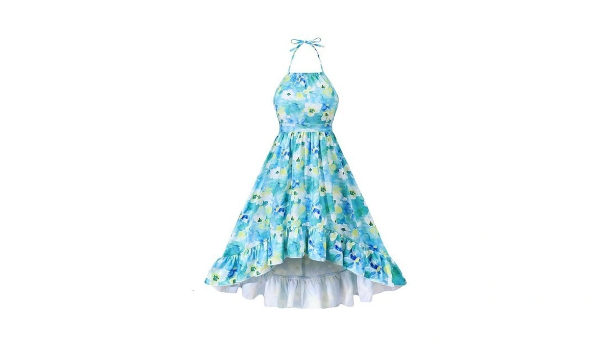 Girls Summer Floral Dress A Line Halter Off Shoulder And