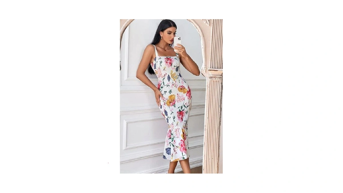 Prettygarden Women's Summer Floral Midi Tank Dress Sleeveless Strappy Ruffle