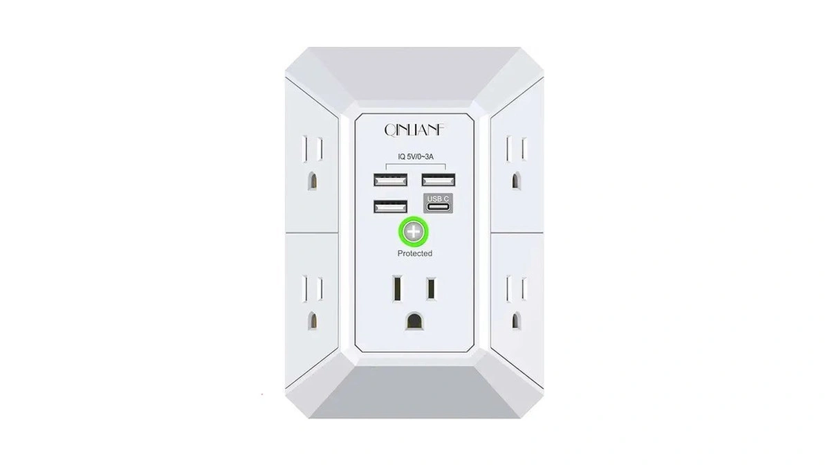 Wall Charger, Surge Protector, Qinlianf 5 Outlet Extender With 4