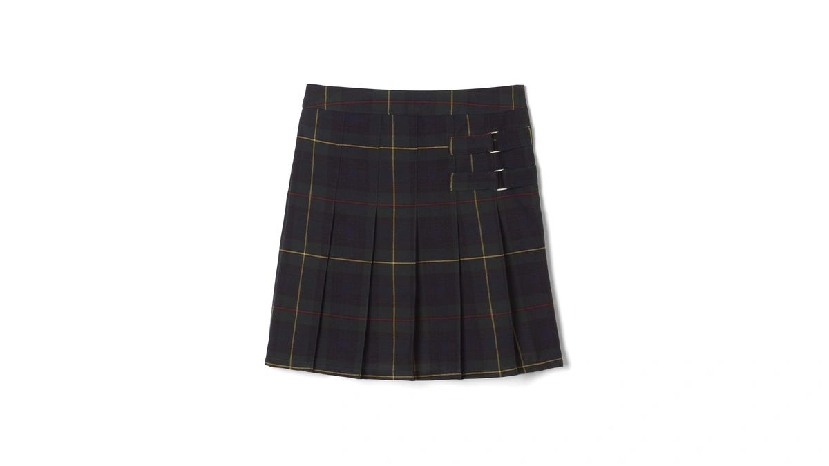 French Toast Girls' Adjustable Waist Plaid 2-tab Scooter, Green Plaid,