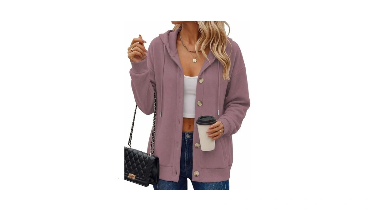 Zeagoo Fall Winter Oversized Hoodie Crewneck Button Closure With Pockets