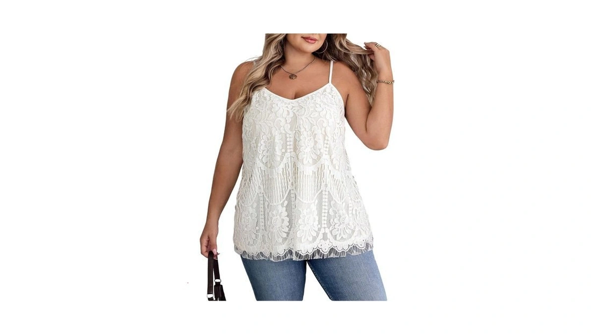 Shenhe Women's Plus Size V Neck Eyelet Cami Peplum Top