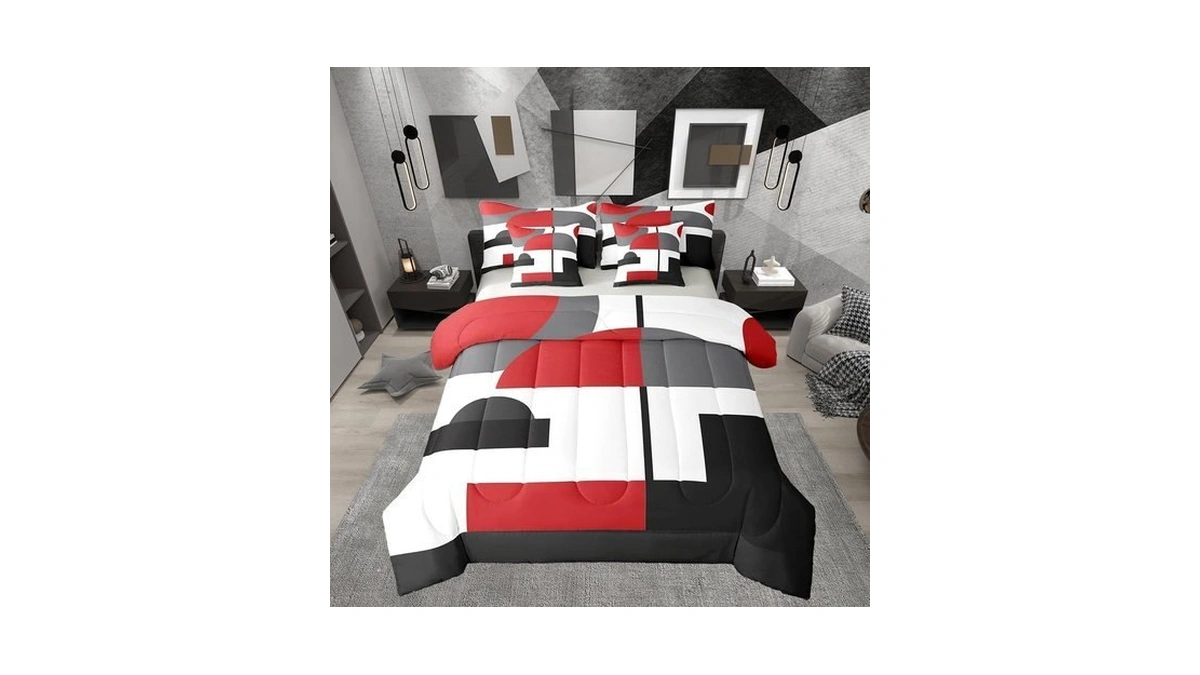 Erosebridal Black White Red Sheet Set With Comforter Queen Geometric