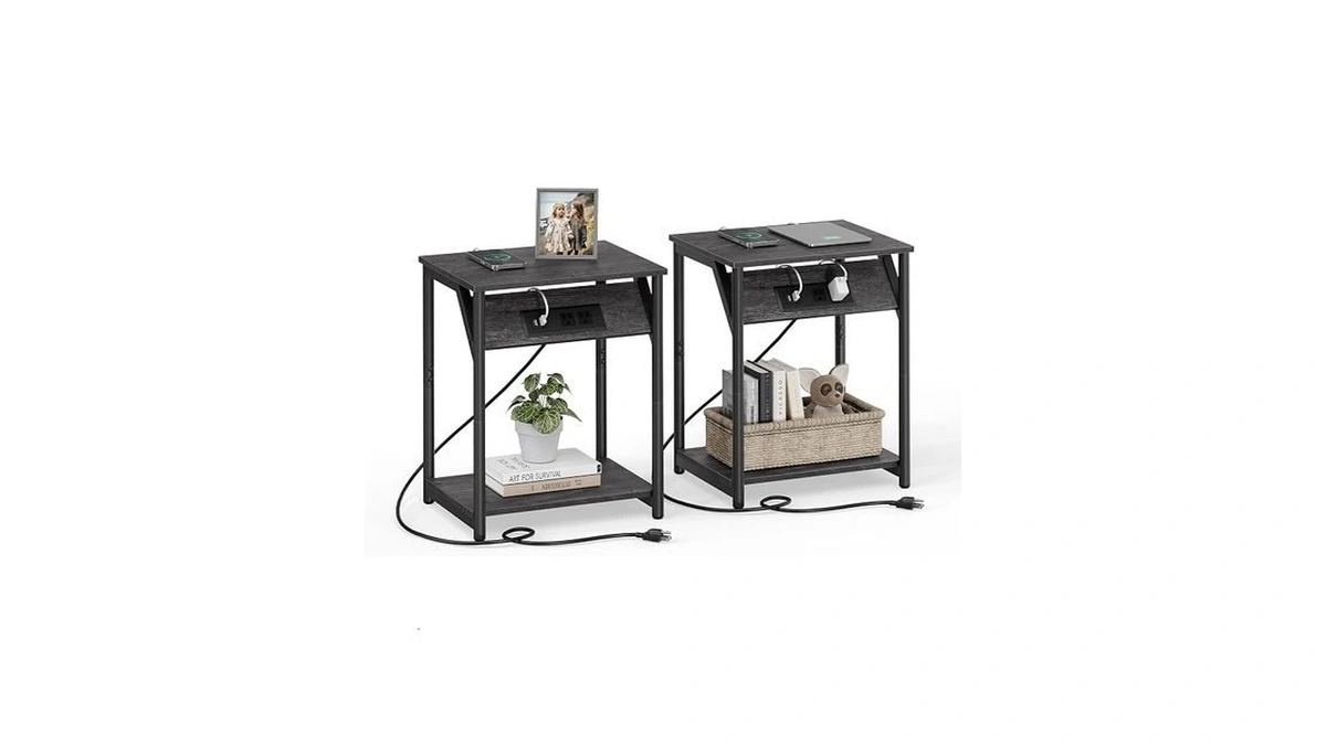 Vasagle End Table With Charging Station, Set Of 2, Small
