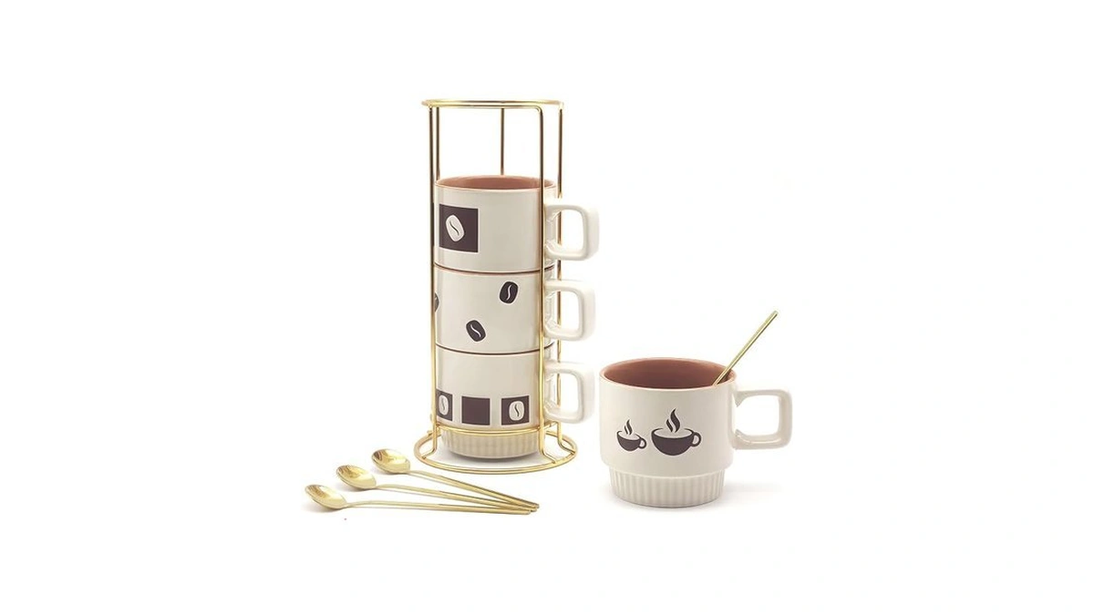 Mocerakai Stackable Coffee Mug Sets Of 4 With Rack Tea