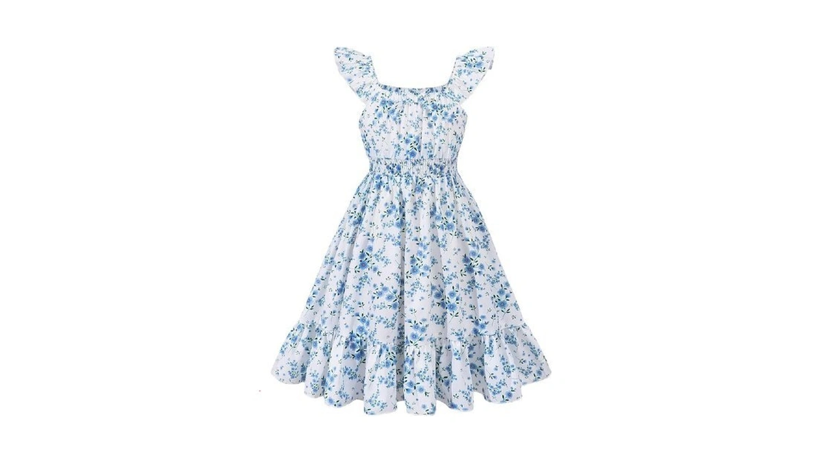 Girls Summer Floral Dresses A Line Halter And Ruched Ruffle