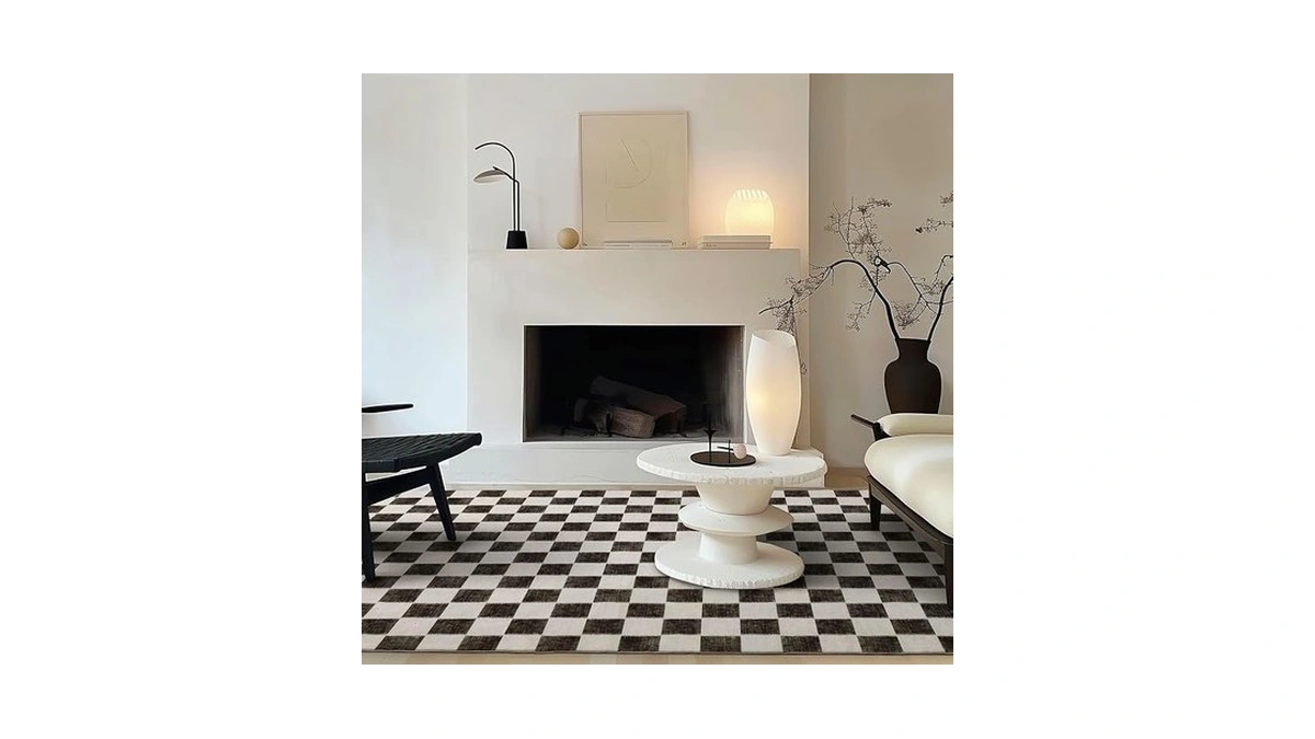 Evergrace Checkered Plaid Area Rug 6x9, Soft Faux Wool Rugs