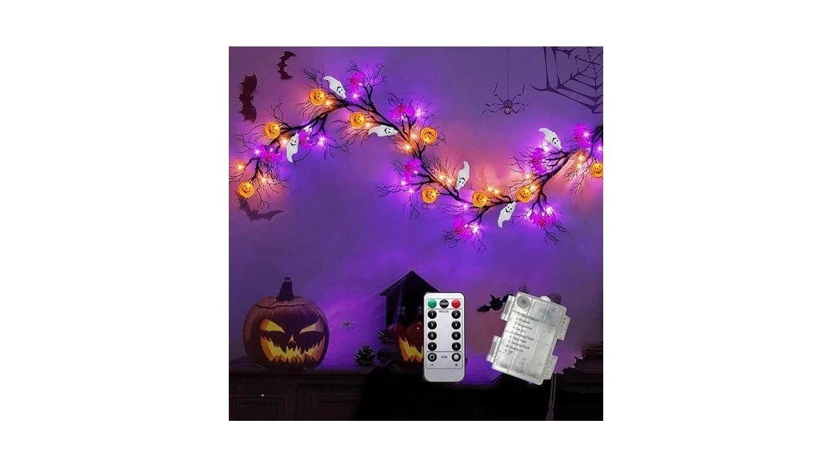 Pajh Halloween Garland With Lights Halloween Decorations Indoor With Timer