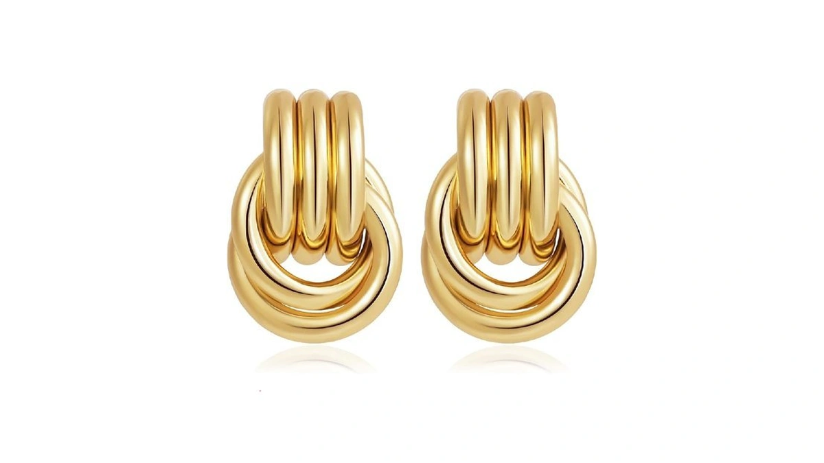 Lwalms Chunky Gold Earrings For Women - Double Knots 14k