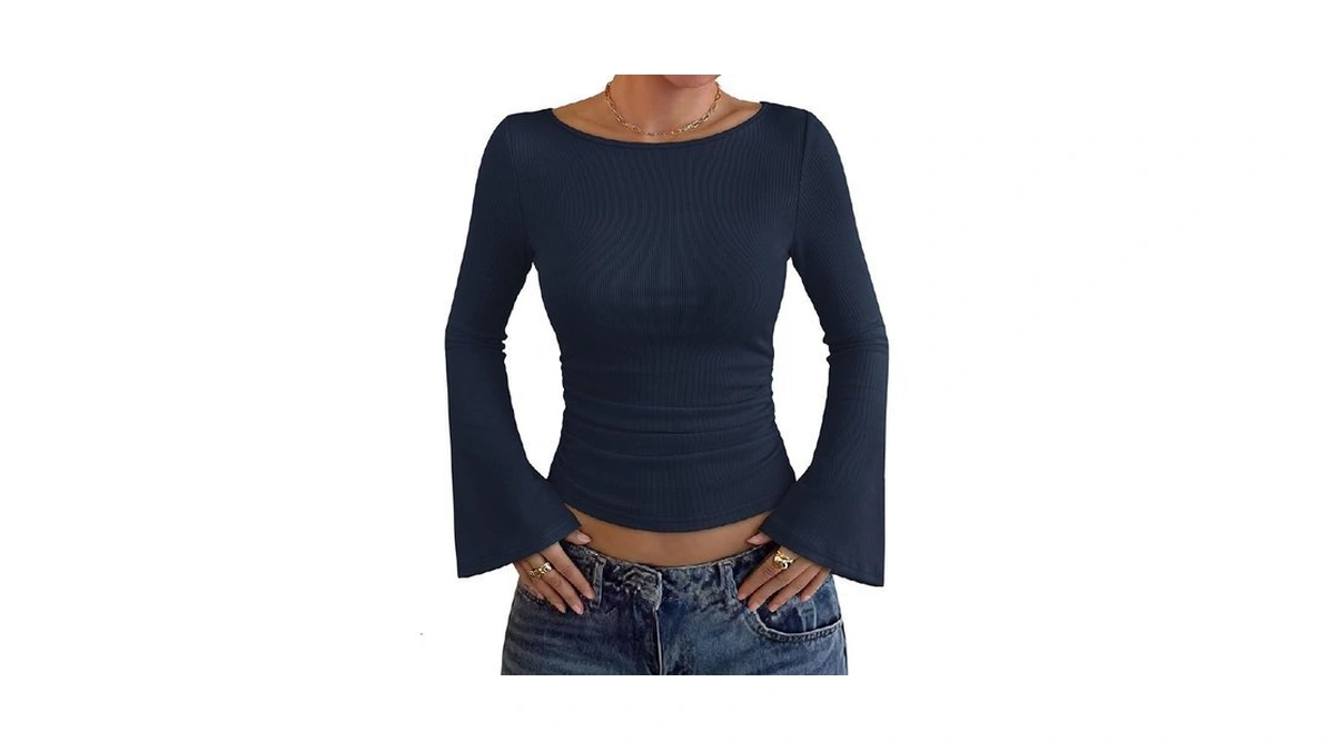 Wiholl Bell Sleeve Tops For Women Boat Neck Work Business