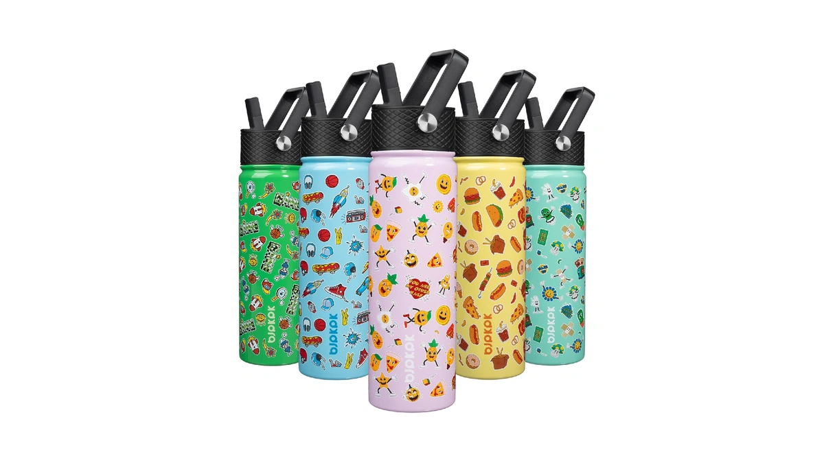 Bjpkpk Insulated Water Bottle With Straw Lid, 22 Oz Stainless
