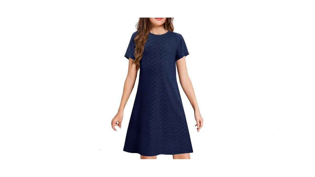 Yovion Girls Summer Eyelet Dress, Short Sleeve A-line Swing Casual