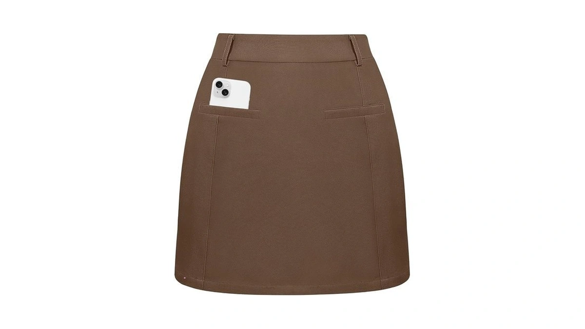 Women Brown Mini Pencil Skirt With Shorts, 2026 Fall Skort
