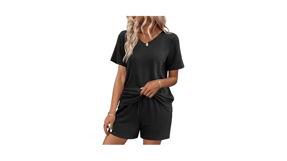Ekouaer Womens Pajama Sets Short Sleeve Knit Lounge Set 2
