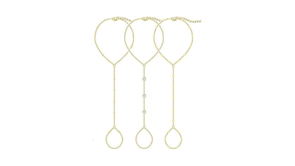 3pcs 14k Gold-plated Hand Chain Bracelets For Women, Stack Bracelets