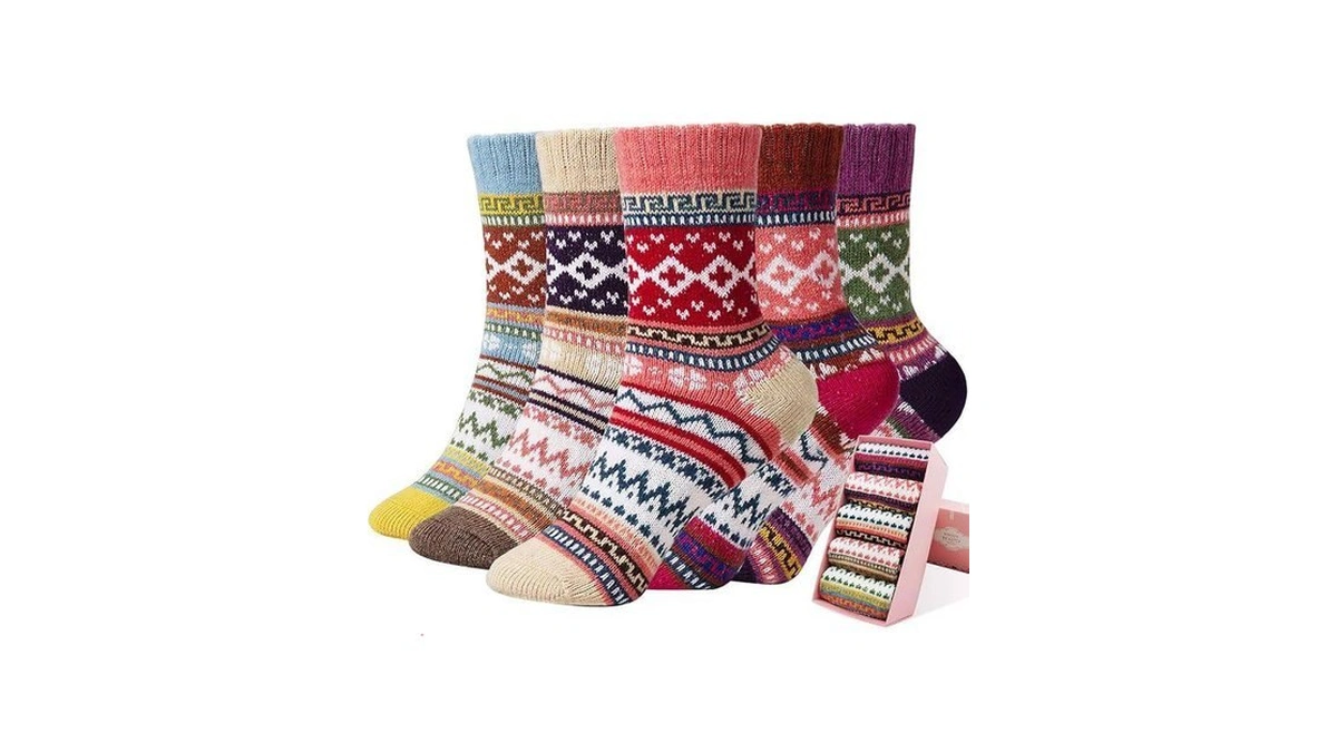Iceivy Womens Socks 5 Pairs Wool Warm Cotton Thick Vintage