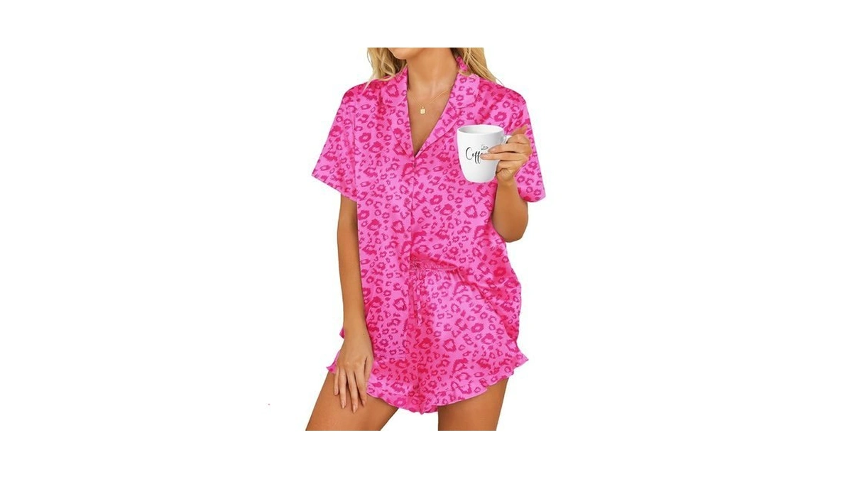 Hotouch Womens Silk Satin Set Two-piece Button Down Short Sleeve