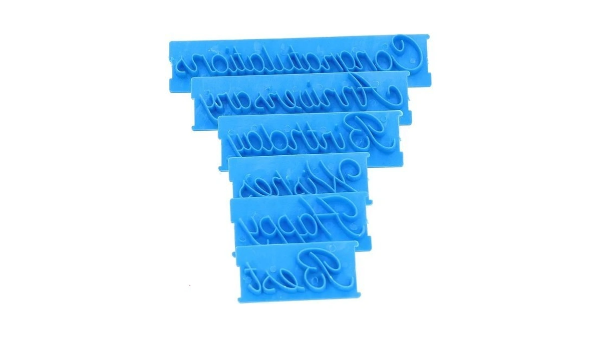 6pcs Words Cake Mold Handwritten Letter Printed Stamp Bakery Supplies