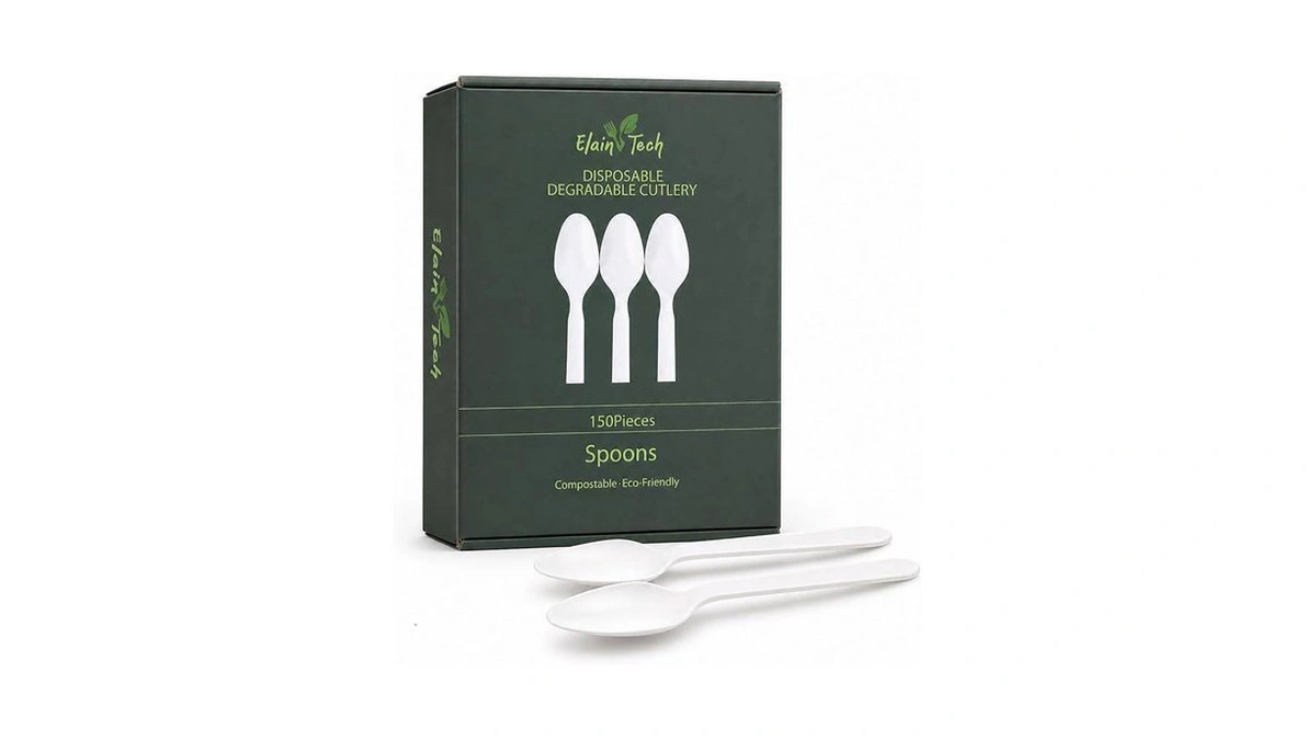 Elanivtech 150 Count Cpla Disposable Spoons, 6.3 Inch Industrially Compostable