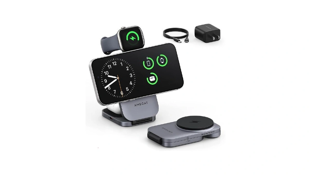Foldable 3-in-1 Wireless Charging Station For Apple Magsafe Charger Stand:
