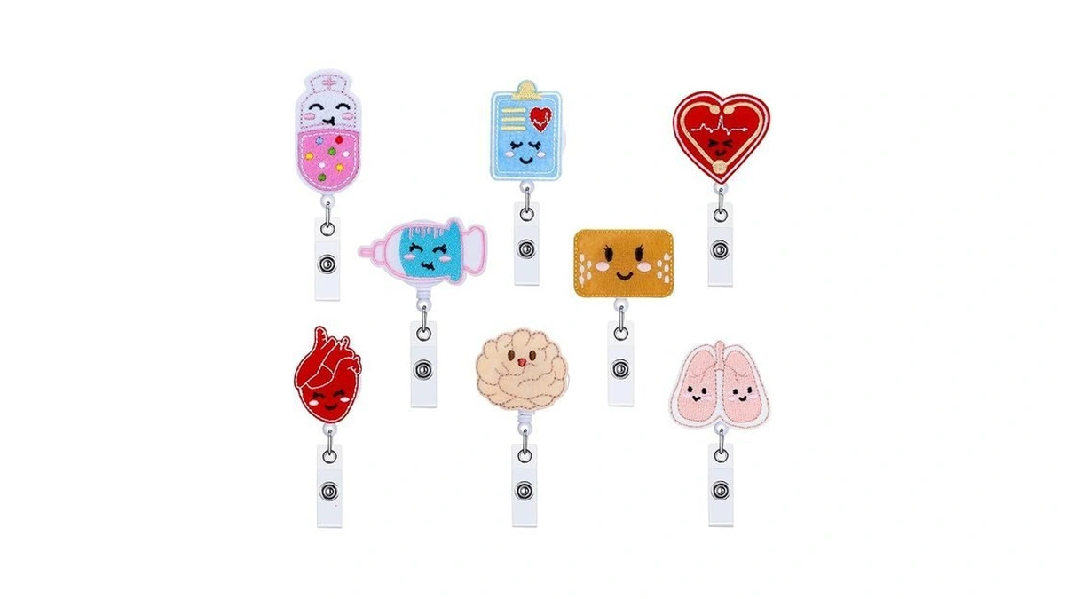 8 Pieces Felt Nurse Badge Reel Retractable Badge Holders Brain