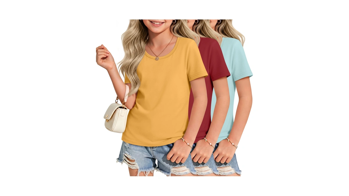 Lessonzoo 3 Pack Girl's T Shirts Short Sleeve Crew Neck
