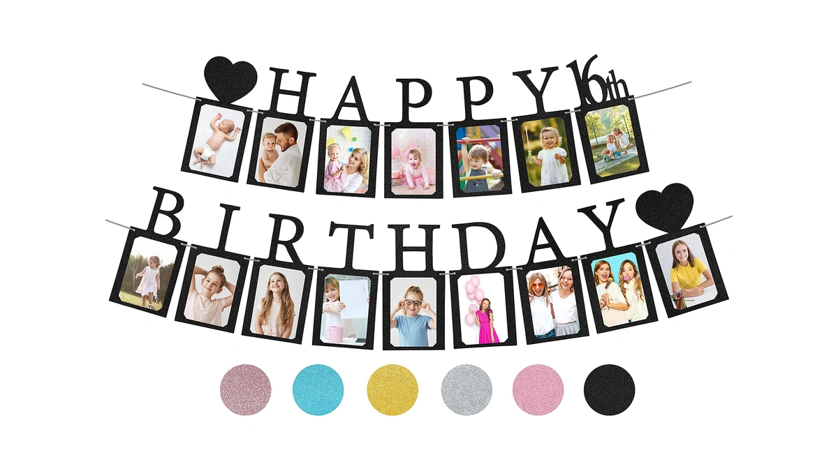 Sweet Birthday Decorations Photo Banner Black...