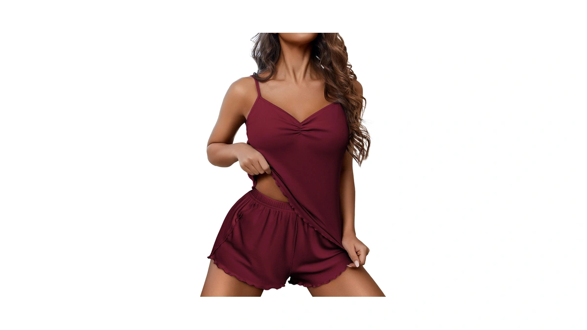 Ekouaer Cami Pajamas Sets Shorts Camisole Sets Lingerie Rib Knit