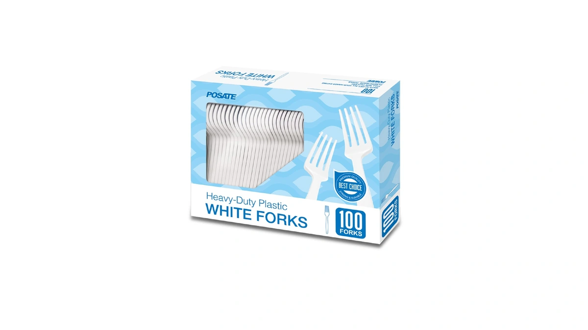 Posate White Plastic Forks Heavy Duty, Disposable Silverware 100 Count