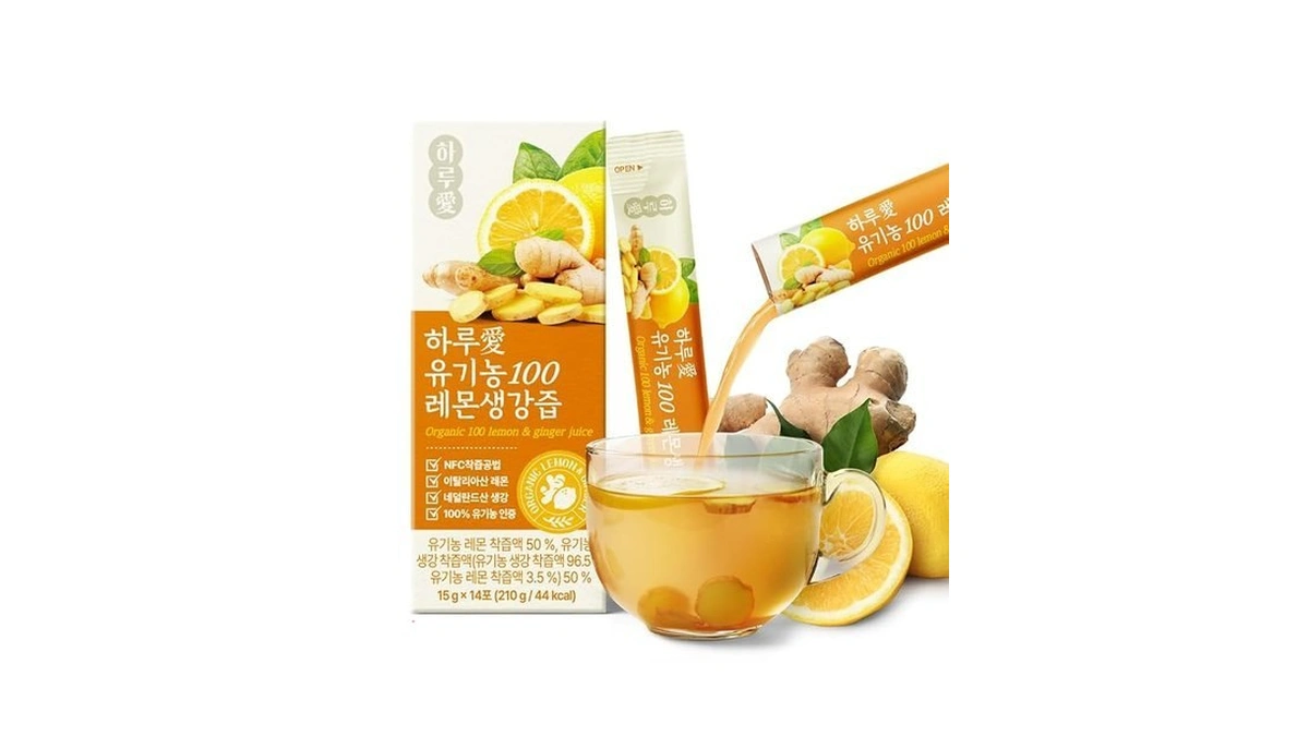 [14 Sticks] Organic 100% Pure Nfc Lemon Ginger Juice Sticks