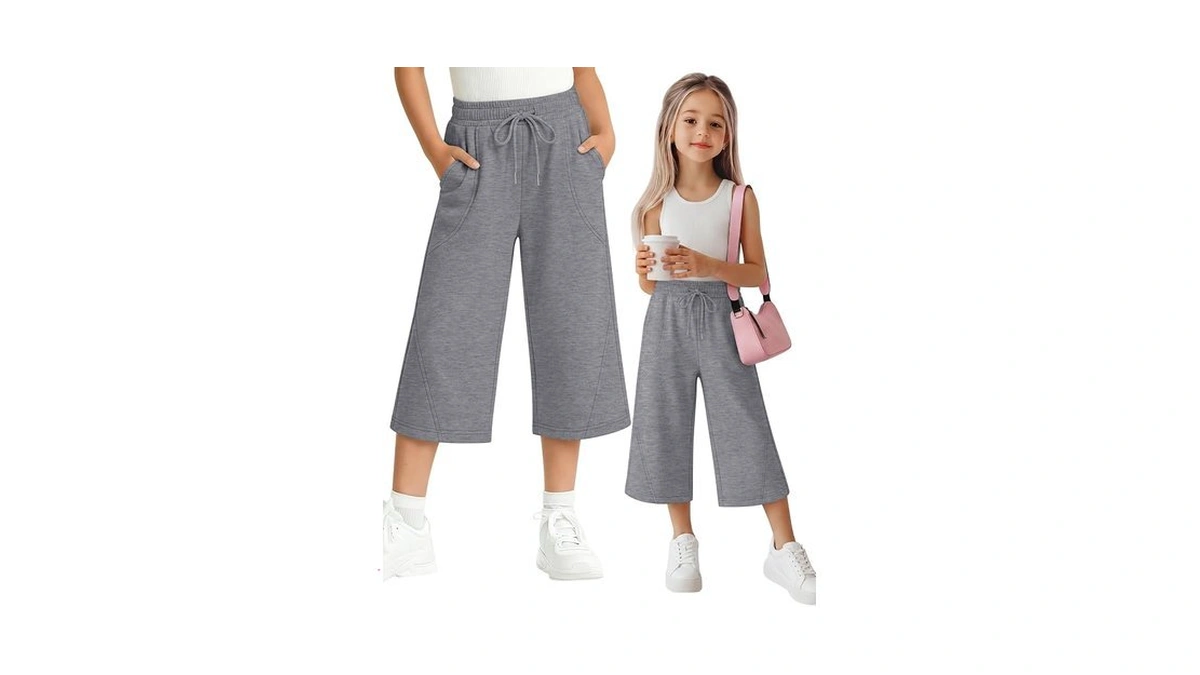 Vinsatin Girls' Capri With Pockets Wide Leg Sweatpants Teen Girl