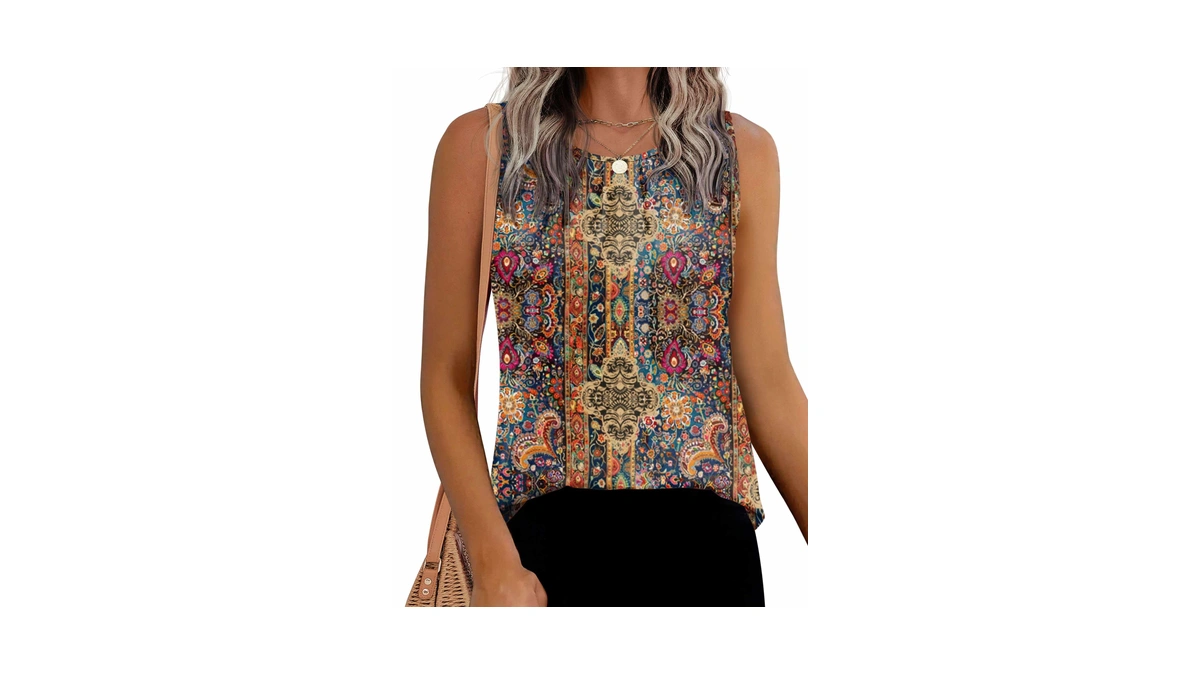 Beyove Womens Summer Tank Tops Pleated Crewneck Casual Loose Fit