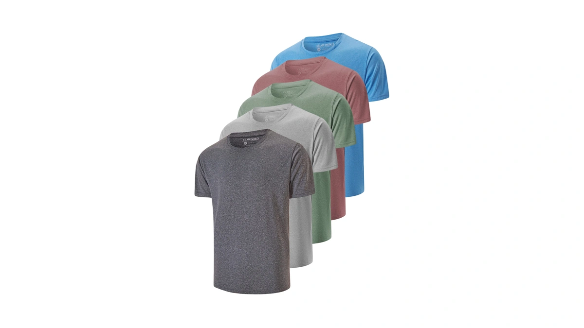 5 Pack Men's Dry Fit T Shirts Athletic Running Gym