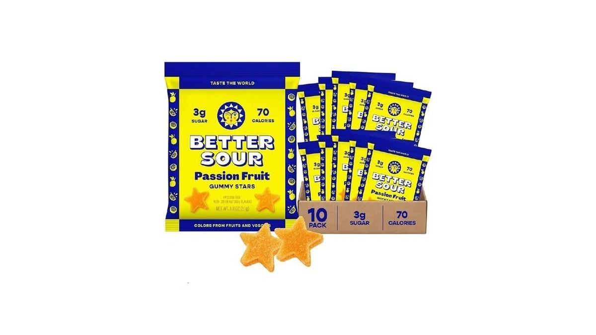 Better Sour Passion Fruit Gummy Stars Candy, Low Sugar, Vegan,